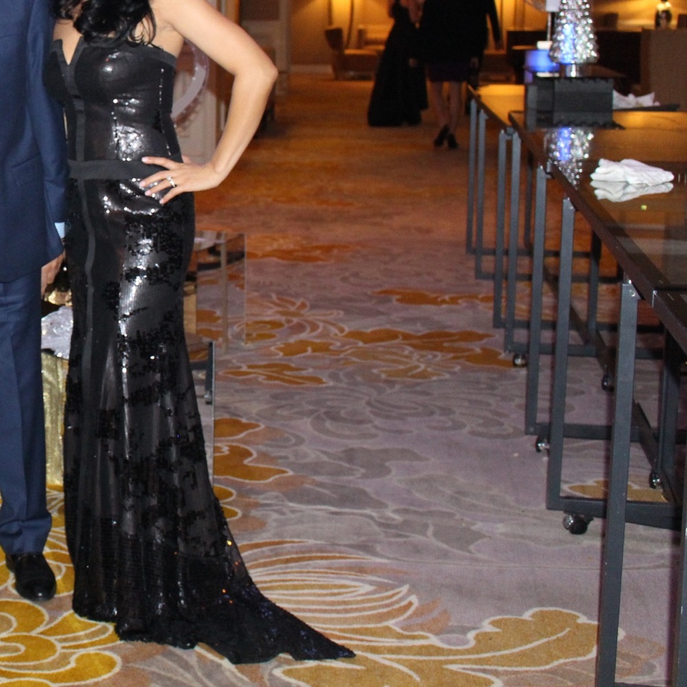 Saboroma Evening Train Dress W/ Black Sequins
